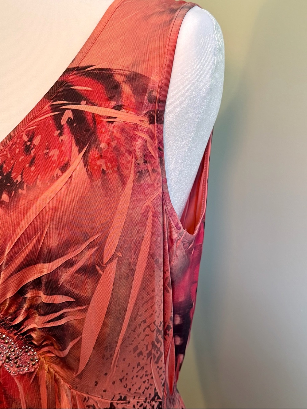 Apt. 9 Coral-Pink Printed V-Neck Medium Dress - Picture 6 of 7